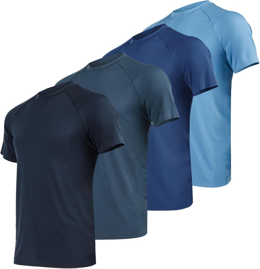 +MD Men\u2019s T-Shirts 4 Pack, Quick Dry Short Sleeve Tee, Gym Workout Short Sleeve, Active Moisture Wicking Crew Neck Shirts