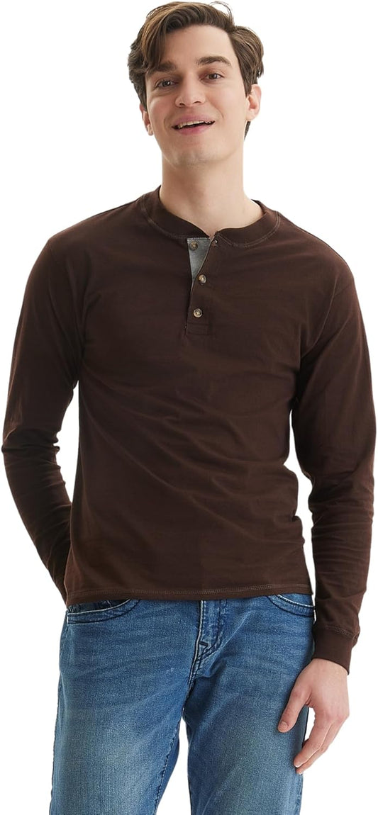 Hanes Men's T-Shirts, Men's BeefyT Henley Shirts, Men's Cotton Long Sleeve Shirts