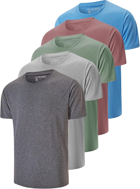 5 Pack Men's Dry Fit T Shirts, Athletic Running Gym Workout Short Sleeve Tee Shirts for Men